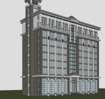 欧简办公楼建筑SU模型下载_sketchup草图大师SKP模型