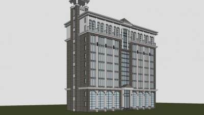 欧简办公楼建筑SU模型下载_sketchup草图大师SKP模型