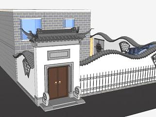 中式园林古典围墙影壁住宅SU模型下载_sketchup草图大师SKP模型
