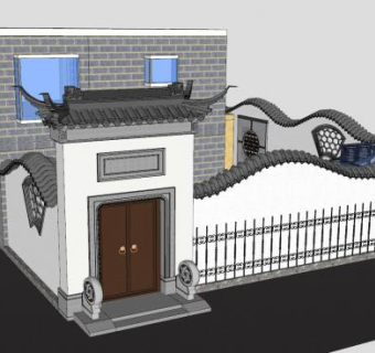 中式园林古典围墙影壁住宅SU模型下载_sketchup草图大师SKP模型