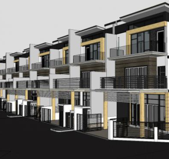 带阳台的联排别墅SU模型下载_sketchup草图大师SKP模型