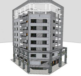 街角楼房建筑SU模型下载_sketchup草图大师SKP模型