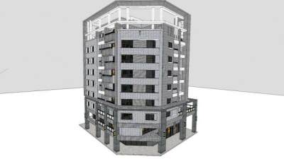 街角楼房建筑SU模型下载_sketchup草图大师SKP模型