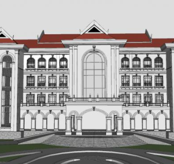 欧式办公大楼建筑SU模型下载_sketchup草图大师SKP模型