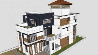 欧市住宅别墅建筑SU模型下载_sketchup草图大师SKP模型