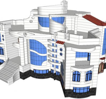 欧简白色现代别墅住宅建筑SU模型下载_sketchup草图大师SKP模型