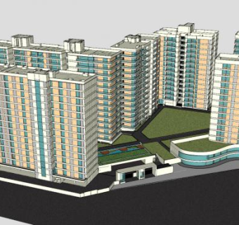 简单的小区高层建筑规划SU模型下载_sketchup草图大师SKP模型