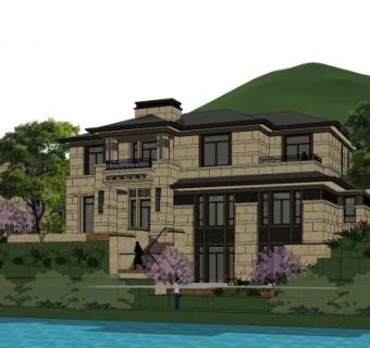 欧式小独栋别墅洋房SU模型下载_sketchup草图大师SKP模型