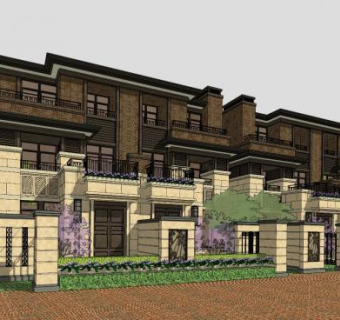 欧式联排别墅洋房建筑SU模型下载_sketchup草图大师SKP模型