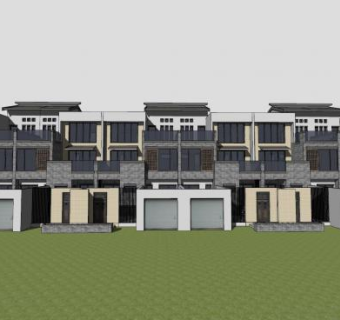 中式双拼别墅建筑SU模型下载_sketchup草图大师SKP模型