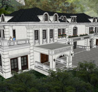 法式风格别墅建筑SU模型下载_sketchup草图大师SKP模型