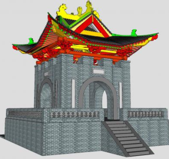 古建筑斗拱钟鼓楼SU模型下载_sketchup草图大师SKP模型