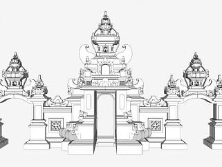 巴厘岛海神庙大门SU模型下载_sketchup草图大师SKP模型