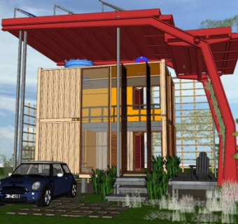 集装箱太阳能板住宅房子SU模型下载_sketchup草图大师SKP模型