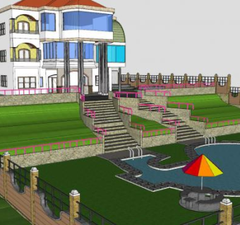 欧式山地别墅带游泳池SU模型下载_sketchup草图大师SKP模型