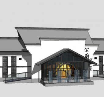 新中式公共卫生间厕所SU模型下载_sketchup草图大师SKP模型