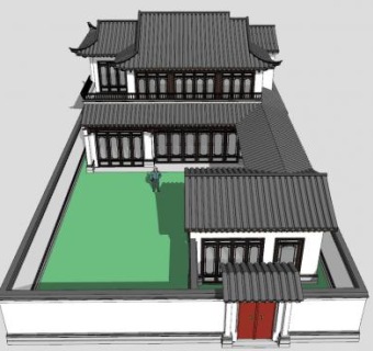 中式合院建筑住宅SU模型下载_sketchup草图大师SKP模型