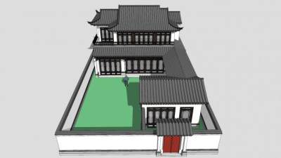 中式合院建筑住宅SU模型下载_sketchup草图大师SKP模型