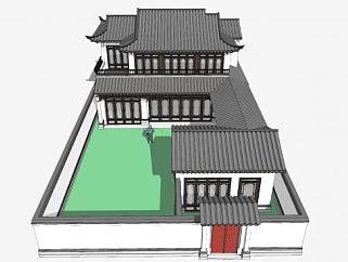 中式合院建筑住宅SU模型下载_sketchup草图大师SKP模型