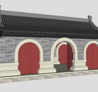 山门殿道教建筑SU模型下载_sketchup草图大师SKP模型