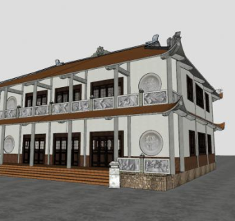东南亚佛堂建筑SU模型下载_sketchup草图大师SKP模型