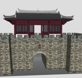 古建城门城楼SU模型下载_sketchup草图大师SKP模型