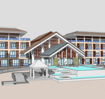 东南亚酒店建筑规划SU模型下载_sketchup草图大师SKP模型