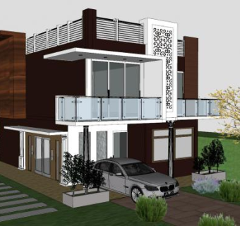 现代小型别墅建筑住宅SU模型下载_sketchup草图大师SKP模型