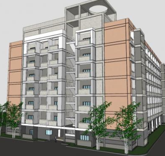 大学宿舍楼建筑SU模型下载_sketchup草图大师SKP模型