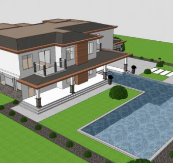 现代别墅住宅和地灯SU模型下载_sketchup草图大师SKP模型