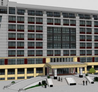 中式办公楼建筑SU模型下载_sketchup草图大师SKP模型