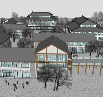 中式建筑旅游区域SU模型下载_sketchup草图大师SKP模型