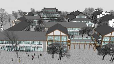 中式建筑旅游区域SU模型下载_sketchup草图大师SKP模型