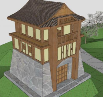日式古建筑庭院景观SU模型下载_sketchup草图大师SKP模型