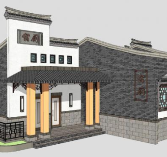 中式公厕建筑SU模型下载_sketchup草图大师SKP模型