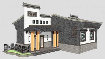 中式公厕建筑SU模型下载_sketchup草图大师SKP模型