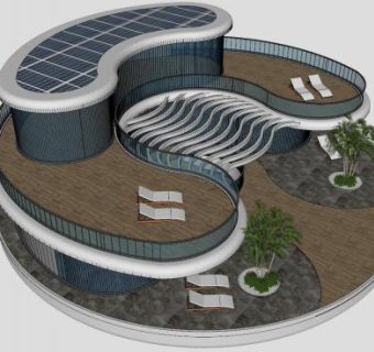 圆形异形度假建筑SU模型下载_sketchup草图大师SKP模型