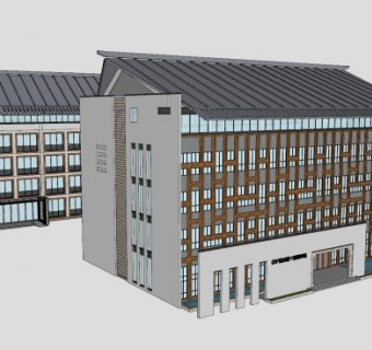 中式大楼建筑SU模型下载_sketchup草图大师SKP模型