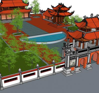 越南风格寺庙SU模型下载_sketchup草图大师SKP模型