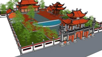 越南风格寺庙SU模型下载_sketchup草图大师SKP模型