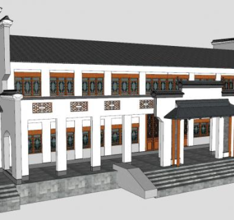 中式徽派主殿建筑SU模型下载_sketchup草图大师SKP模型