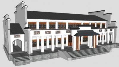 中式徽派主殿建筑SU模型下载_sketchup草图大师SKP模型