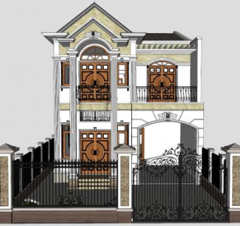 欧式别墅带铁艺门SU模型下载_sketchup草图大师SKP模型