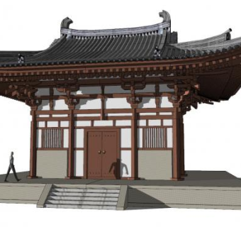 中式斗拱禅房古建筑SU模型下载_sketchup草图大师SKP模型