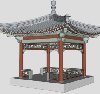 中式瓦砖亭子凉亭SU模型下载_sketchup草图大师SKP模型
