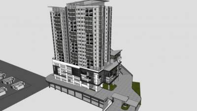 高层楼房住宅建筑SU模型下载_sketchup草图大师SKP模型