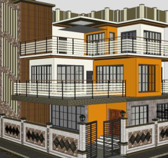 三层半别墅建筑住宅SU模型下载_sketchup草图大师SKP模型
