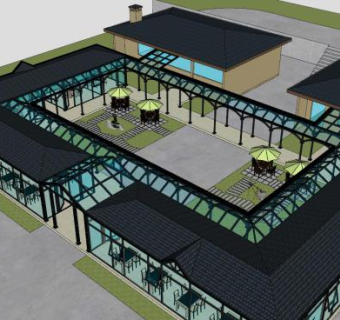 现代餐厅阳光房建筑SU模型下载_sketchup草图大师SKP模型