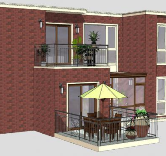 红砖阳光房建筑住宅别墅SU模型下载_sketchup草图大师SKP模型