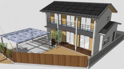 太阳能屋顶房子建筑SU模型下载_sketchup草图大师SKP模型